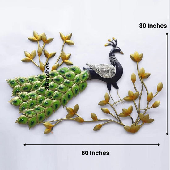 Peacock Wall Décor With Leaves Metal Wall Art (60 x 30 Inches)