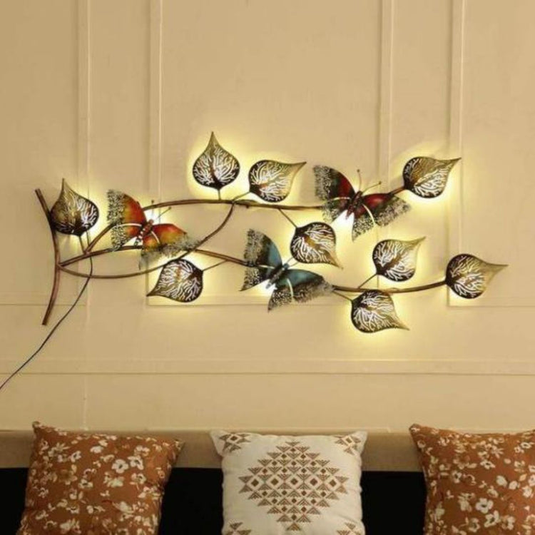 3 Multicolor Butterfly on Leaves With LED Lights (42 x 22.5 Inches)-Home Decoration-Hansart-Wildlife Metal Wall Decor by Hansart-Made of Premium-Quality Iron Metal-Perfect for your living room, bedroom, hall, office reception, guest room, and hotel reception-The product is packed by professionals for safe delivery-Designed to make your home look complete-"Hansart Made In India because India itself is an art".