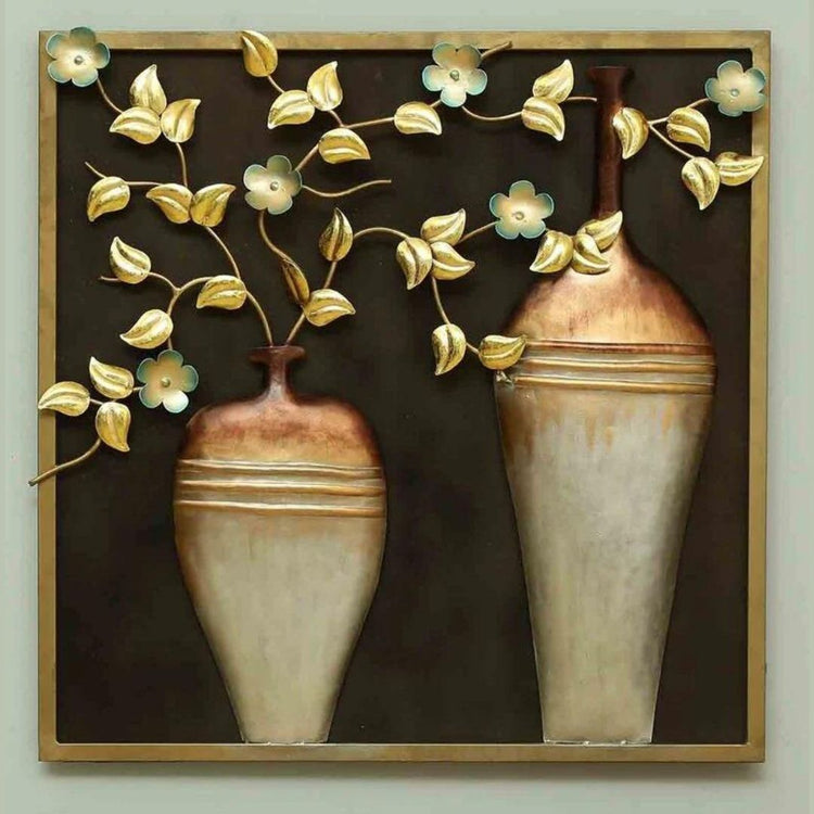 2 Flower Pots Frame Wall Art (31.5 x 31.5 Inches)-Home Decoration-Hansart-Metallic Nature Wall Decor by Hansart-Made of Premium-Quality Iron Metal Perfect for your living room, bedroom, hall, office reception, guest room, and hotel reception-The product is packed by professionals for safe delivery-Designed to make your home look complete-"Hansart Made In India because India itself is an art".