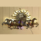 7 Horses With Sun Metal Wall Art-Made of High-Quality Iron Metal Anti-rust powder coating used Hanging Mechanism included Horse wall decor with led lighting Perfect for your living room, bedroom, hall, office reception, guest room, and hotel reception The product is packed by professionals for safe delivery Designed to make your home look complete Total Wall Coverage Area:  57 x 33 Inches