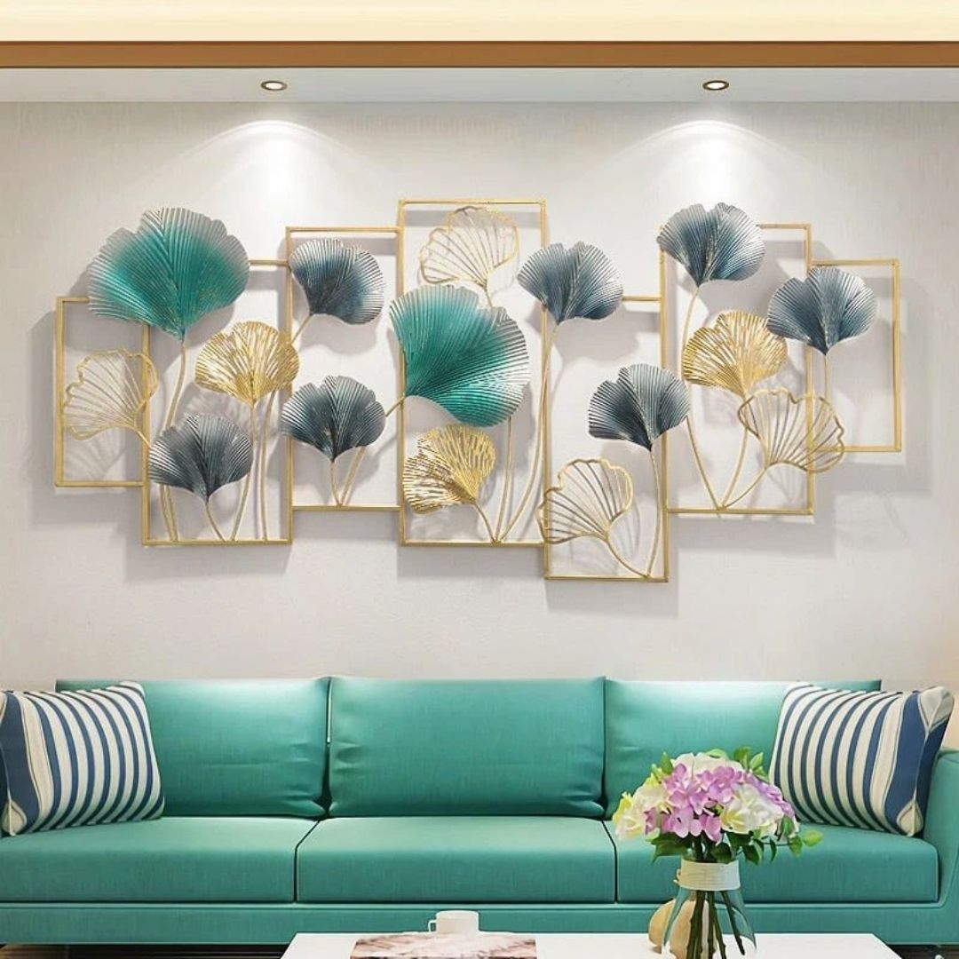 Split Panel Leafy Metal Wall Art for Living Room (50 x 22 Inches) – Hansart