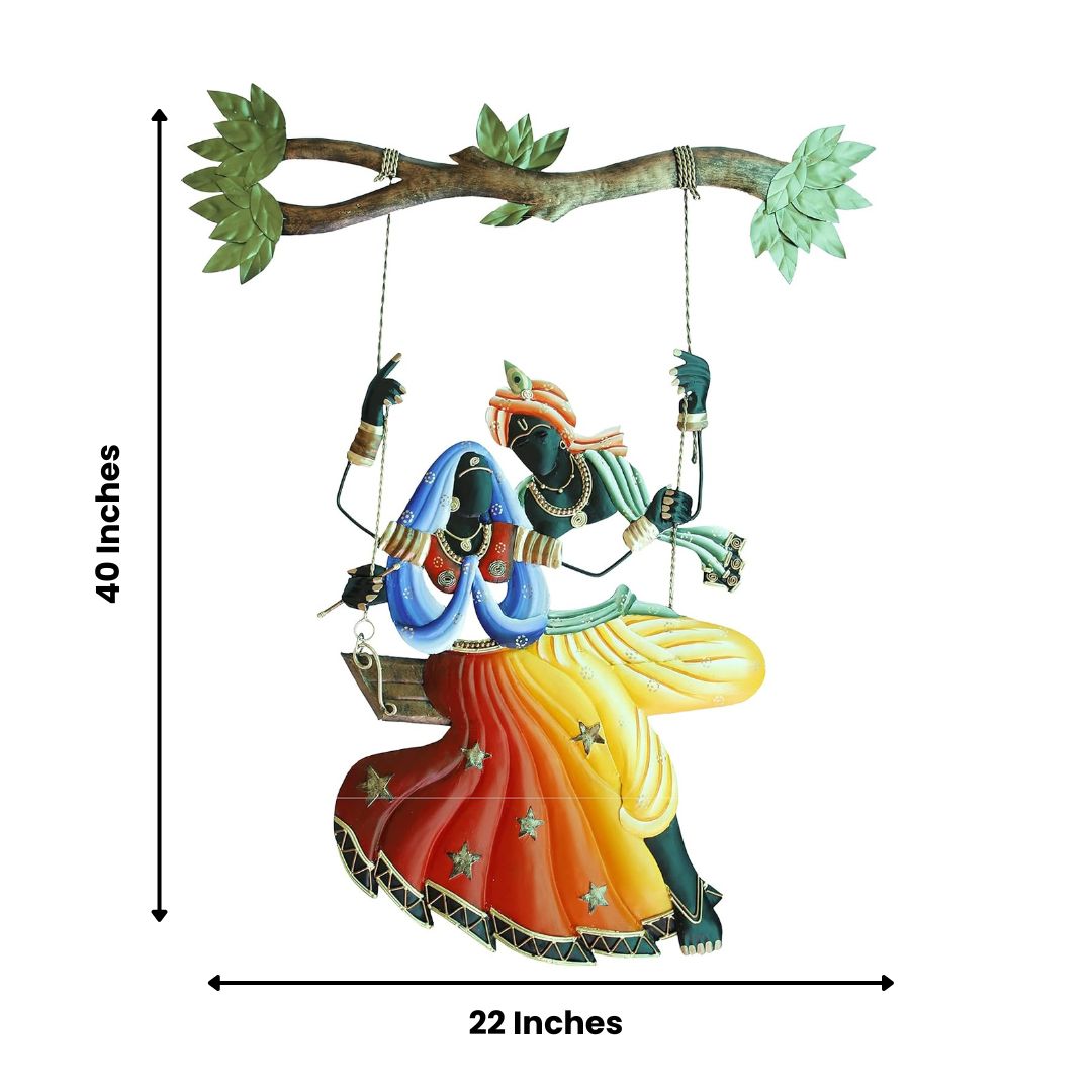 Radhe Krishna Nature Metal Wall Art for Living Room (20 x 40 Inches)-Traditional Wall Decor by Hansart Total Wall Coverage Area: 20 x 40 Inches Made of Premium-Quality Iron Metal Radhe Krishna on Jhoola Wall Hanging Perfect for your living room, bedroom, hall, office reception, guest room, and hotel reception The product is packed by professionals for safe delivery Designed to make your home look complete "Hansart Made In India because India itself is an art".