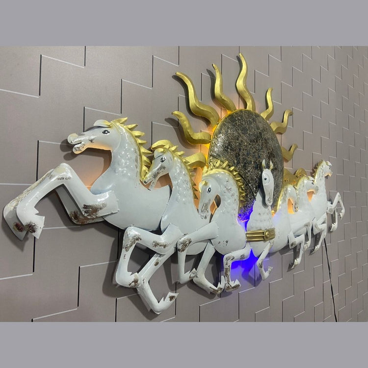 Metal Wall Decor by Hansart Total Wall Coverage Area: 48 x 27 Inches Made of High-Quality Metal Anti-rust powder coating used giving it a long lasting finish Hanging Mechanism included Horse wall decor with led lighting Perfect for your living room, bedroom, hall, office reception, guest room, and hotel reception The product is packed by professionals for safe delivery Designed to make your home look complete "Hansart Made In India because India itself is an art".