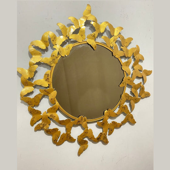 Metallic Butterfly Sun Mirror Wall Art for Bed Room (36x36 Inches)-Home Decoration-Metal Wall Decor by Hansart Made of Premium-Quality Iron Metal Perfect for your living room, bedroom, hall, office reception, guest room, and hotel reception The product is packed by professionals for safe delivery Designed to make your home look complete "Hansart Made In India because India itself is an art".