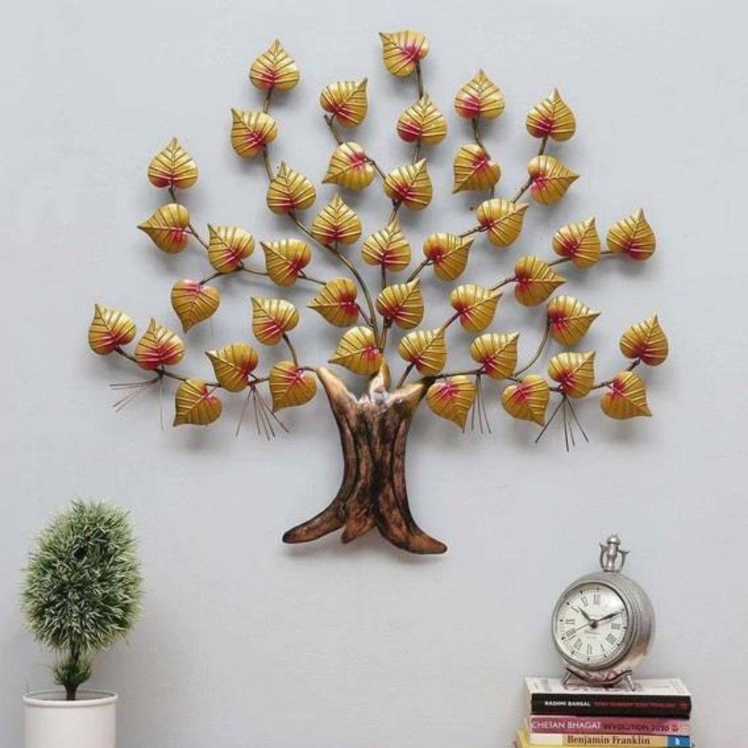 Hansart Special Peepal Golden Leaves Tree Metal Wall Art (29 x 26 Inches)-Home Decoration-Metal Wall Tree by Hansart Made of Premium-Quality Iron Metal Perfect for your living room, bedroom, hall, office reception, guest room, and hotel reception The product is packed by professionals for safe delivery Designed to make your home look complete "Hansart Made In India because India itself is an art".