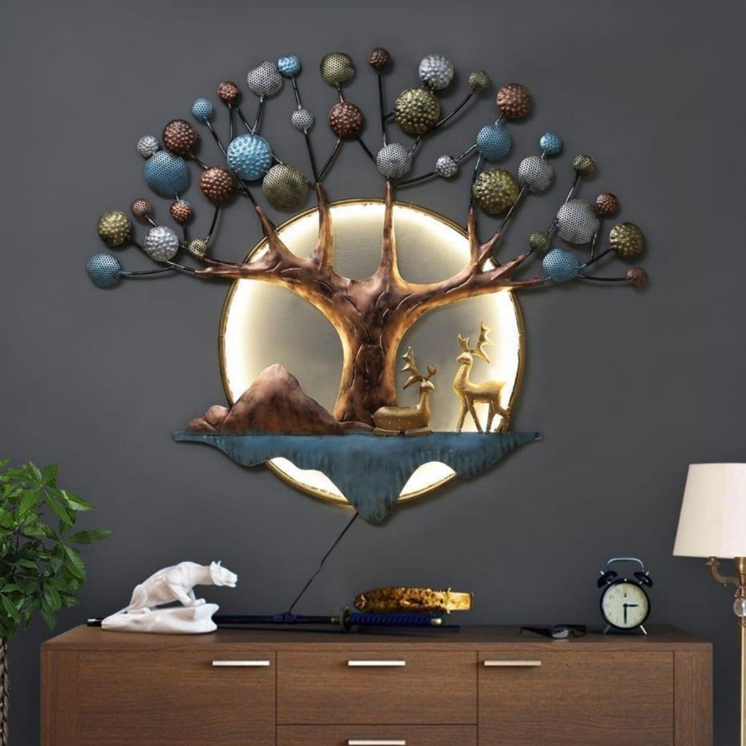 Hansart Special Moon Tree Wall Decor for Living Room (42 x 35 Inches)-Home Decoration-Metal Wall Tree by Hansart Made of Premium-Quality Iron Metal Perfect for your living room, bedroom, hall, office reception, guest room, and hotel reception The product is packed by professionals for safe delivery Designed to make your home look complete "Hansart Made In India because India itself is an art".