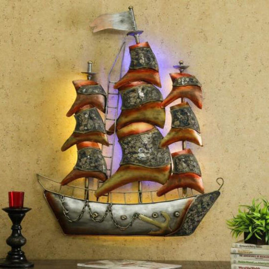 Hansart Special Mosaice Ship Metal Wall Art With LED (38 x 27 Inches)-Home Decoration-Metal Wall Decor by Hansart Made of Premium-Quality Iron Metal Perfect for your living room, bedroom, hall, office reception, guest room, and hotel reception The product is packed by professionals for safe delivery Designed to make your home look complete "Hansart Made In India because India itself is an art".
