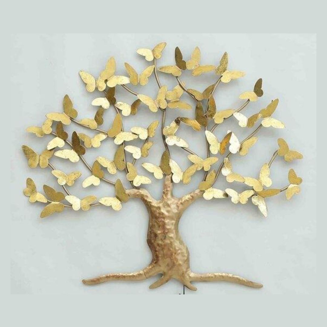 Multi Golden Butterfly Tree Metal Wall Art (37 x 33 Inches)-Home Decoration-Metal Wall Tree by Hansart Made of Premium-Quality Iron Metal Perfect for your living room, bedroom, hall, office reception, guest room, and hotel reception The product is packed by professionals for safe delivery Designed to make your home look complete "Hansart Made In India because India itself is an art".