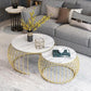 Round White Marble Coffee Table with Gold plating for Guest Room