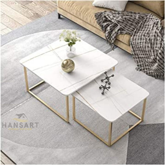 Square White Marble Top Table - Set of 2 for living, drawing or guest room
