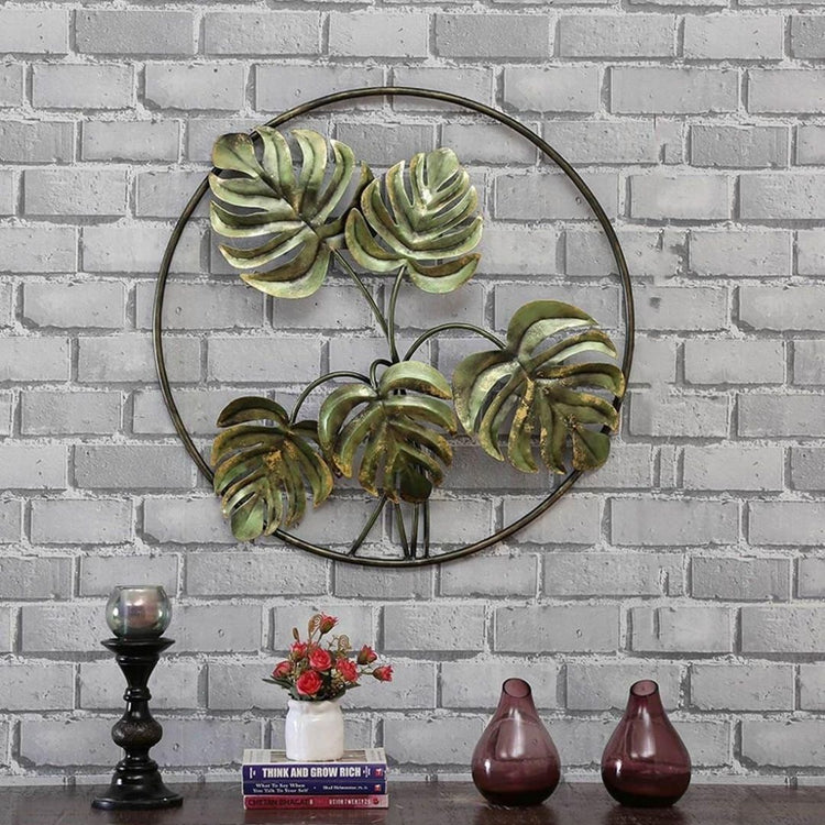 Palm Leaves In Ring Wall Art for Bed Room (29 Inches Dia.)-Home Decoration-Hansart-Metallic Nature Wall Decor by Hansart-Made of Premium-Quality Iron Metal Perfect for your living room, bedroom, hall, office reception, guest room, and hotel reception-The product is packed by professionals for safe delivery-Designed to make your home look complete-"Hansart Made In India because India itself is an art".