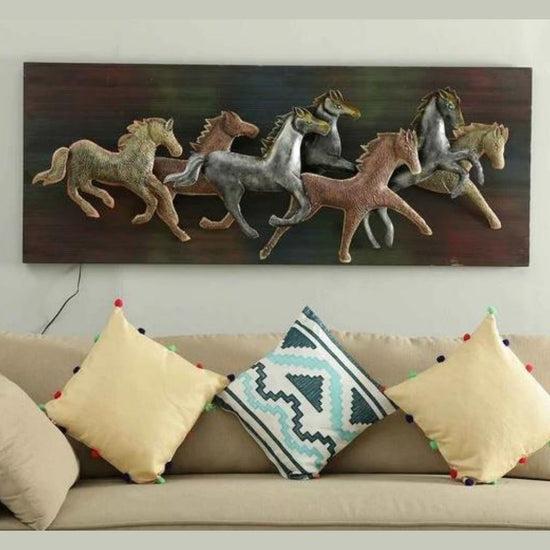 7 Horses Running On Panel Wall Art (60 x 24 Inches)-Home Decoration-Hansart-Metal Wall Decor by Hansart-Horses wall decor art-Made of Premium-Quality Iron Metal Perfect for your living room, bedroom, hall, office reception, guest room, and hotel reception The product is packed by professionals for safe delivery Designed to make your home look complete "Hansart Made In India because India itself is an art".