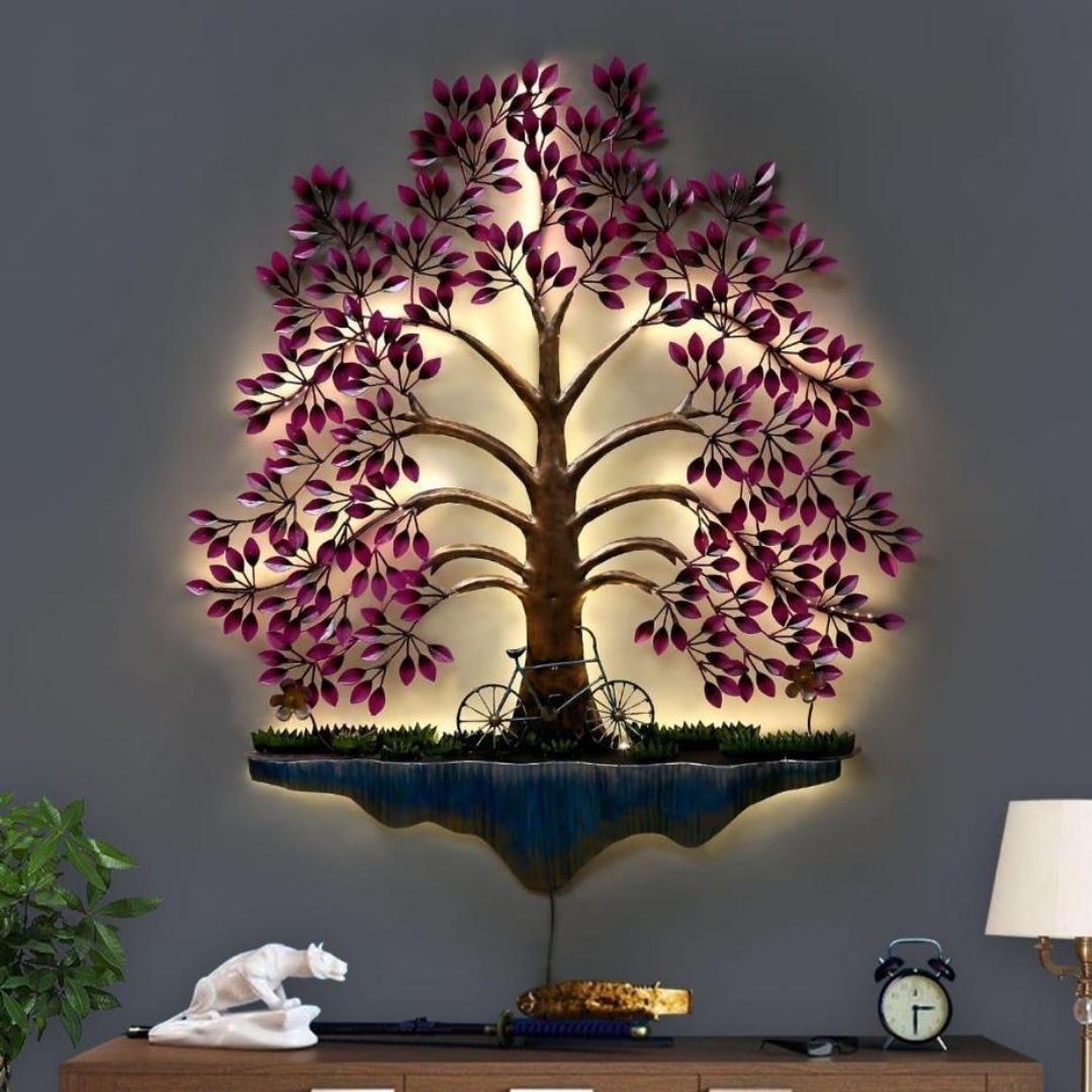 Beautiful Pink Metal Wall Tree with LED (35 x 50 Inches)-Home Decoration-Metal Wall Tree by Hansart Made of Premium-Quality Iron Metal Perfect for your living room, bedroom, hall, office reception, guest room, and hotel reception The product is packed by professionals for safe delivery Designed to make your home look complete "Hansart Made In India because India itself is an art".