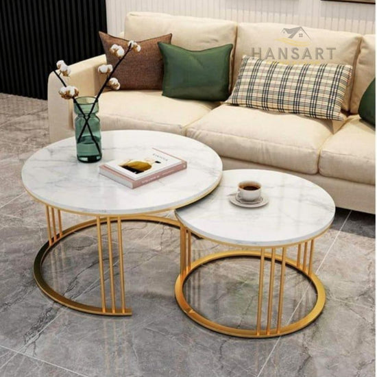Double Round Coffee Table with Marble Top