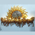 Beautifully crafted from premium-quality iron metal, this exquisite metal wall art features an elegant design of 7 horses with a sun in the center. This eye-catching piece is sure to bring a unique, stylish touch to any wall. Experience the beauty and power of 7 horses galloping in the sun with our stunning wall art. Crafted with anti-rust powder coating, this piece of art will remain vibrant and beautiful for years to come. Enjoy 57 x 33 inches of majestic elegance in your home