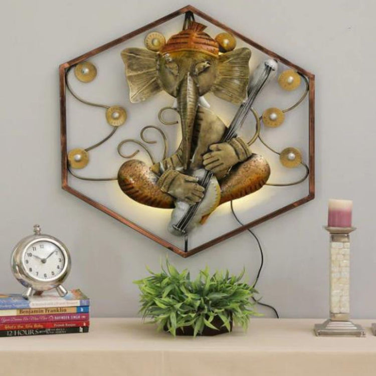 Ganesh Ji Hexagon Frame Metal Wall Art (24 x 22 Inches)-Artisan Hub-Hans Art-Metallic Traditional Wall Decor by Hansart-Made of Premium-Quality Iron Metal Perfect for your living room, bedroom, hall, office reception, guest room, and hotel reception-The product is packed by professionals for safe delivery-Designed to make your home look complete-"Hansart Made In India because India itself is an art".