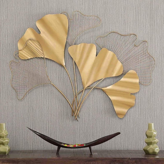 Golden 6 Zingo Leaf Wall Art for Bed Room (30 x 40 Inches)-Home Decoration-Hansart-Metallic Nature Wall Decor by Hansart-Made of Premium-Quality Iron Metal Perfect for your living room, bedroom, hall, office reception, guest room, and hotel reception-The product is packed by professionals for safe delivery-Designed to make your home look complete-"Hansart Made In India because India itself is an art".