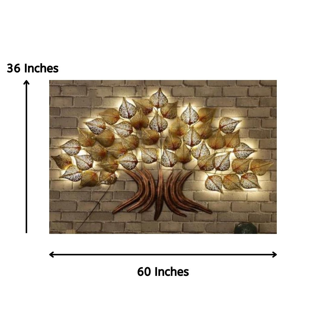 Hansart Special Golden Leaf Wall Tree With LED (60 x 36 Inches)-Home Decoration-Metal Wall Tree by Hansart Made of Premium-Quality Iron Metal Perfect for your living room, bedroom, hall, office reception, guest room, and hotel reception The product is packed by professionals for safe delivery Designed to make your home look complete "Hansart Made In India because India itself is an art".