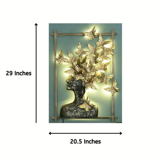 Butterfly Woman Frame Metal Wall Art (20.5 x 29 Inches)-Home Decoration-Hansart-Wildlife Metal Wall Decor by Hansart-Made of Premium-Quality Iron Metal-Perfect for your living room, bedroom, hall, office reception, guest room, and hotel reception-The product is packed by professionals for safe delivery-Designed to make your home look complete-"Hansart Made In India because India itself is an art".
