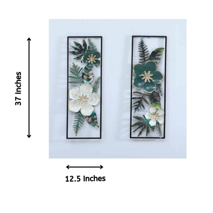 Metallic White N Green Split Panel Wall Decor for Living Room (12.5 x 37 Inches)-Home Decoration-Hansart-Metallic Nature Wall Decor by Hansart-Made of Premium-Quality Iron Metal Perfect for your living room, bedroom, hall, office reception, guest room, and hotel reception-The product is packed by professionals for safe delivery-Designed to make your home look complete-"Hansart Made In India because India itself is an art".