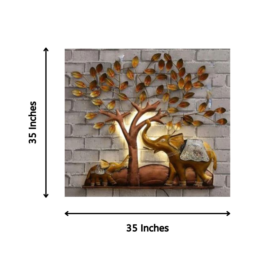 Elephant Under Tree Metal Wall Art for Guest Room (35 x 35 Inches)-Home Decoration-Metal Wall Tree by Hansart Made of Premium-Quality Iron Metal Perfect for your living room, bedroom, hall, office reception, guest room, and hotel reception The product is packed by professionals for safe delivery Designed to make your home look complete "Hansart Made In India because India itself is an art".