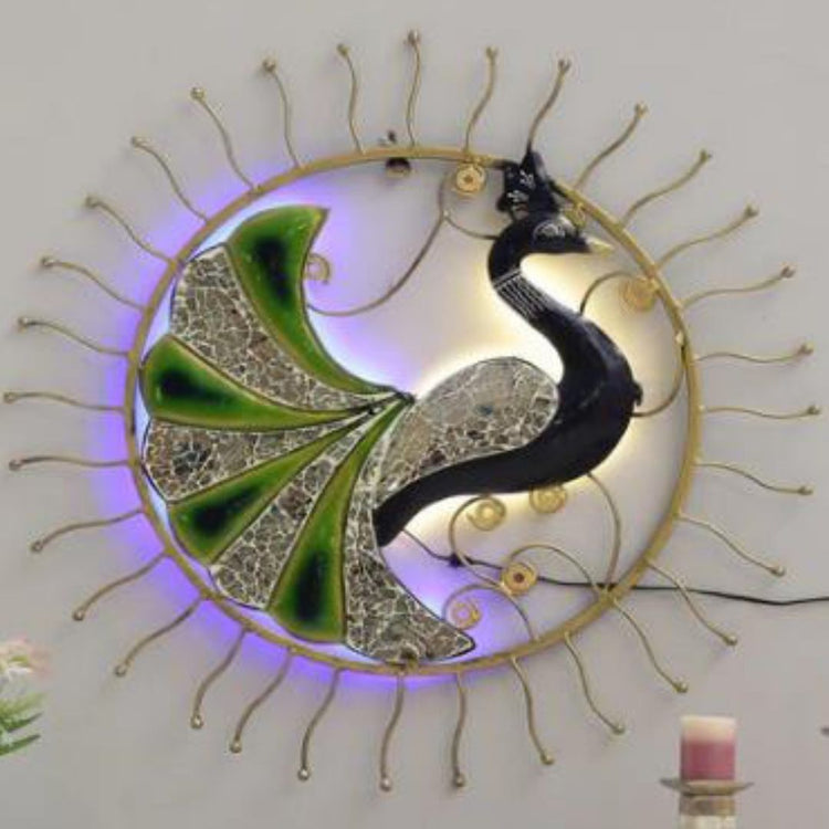 Metal Peacock Wall Art Emitting From The Sun (32 x 32 Inches)-Home Decoration-Hansart-Peacock Wall Decor by Hansart Wall Decor with LED Lights Made of Premium-Quality Iron Metal Perfect for your living room, bedroom, hall, office reception, guest room, and hotel reception The product is packed by professionals for safe delivery Designed to make your home look complete "Hansart Made In India because India itself is an art".