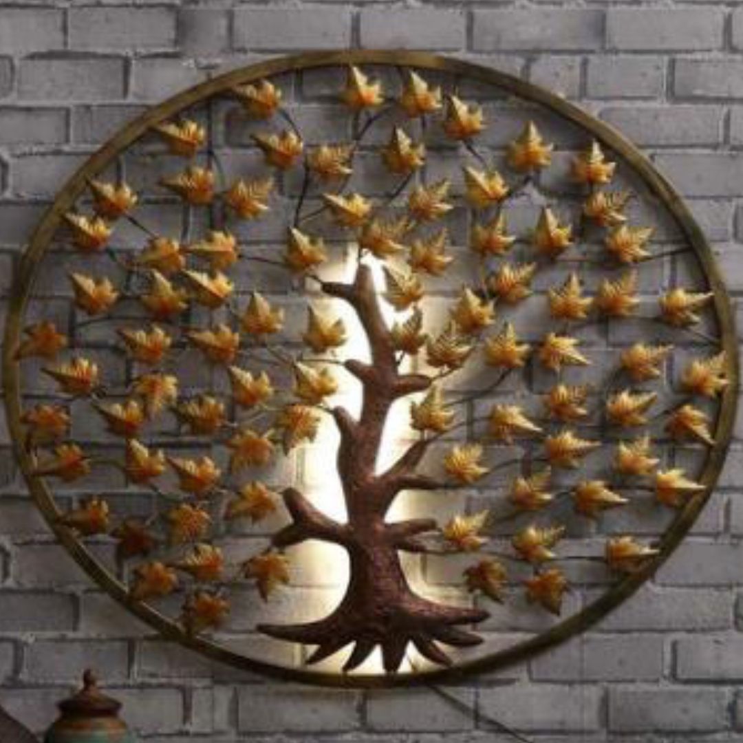 Mapple Tree In Ring Wall Art With Backlit (40 x 40 Inches)-Home Decoration-Metal Wall Tree by Hansart Made of Premium-Quality Iron Metal Perfect for your living room, bedroom, hall, office reception, guest room, and hotel reception The product is packed by professionals for safe delivery Designed to make your home look complete "Hansart Made In India because India itself is an art".