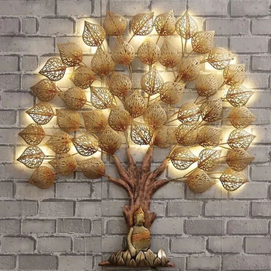 Hansart Special Buddha Tree With Backlit Wall Art (40 x 48 Inches)-Home Decoration-Metal Wall Tree by Hansart Made of Premium-Quality Iron Metal Perfect for your living room, bedroom, hall, office reception, guest room, and hotel reception The product is packed by professionals for safe delivery Designed to make your home look complete "Hansart Made In India because India itself is an art".