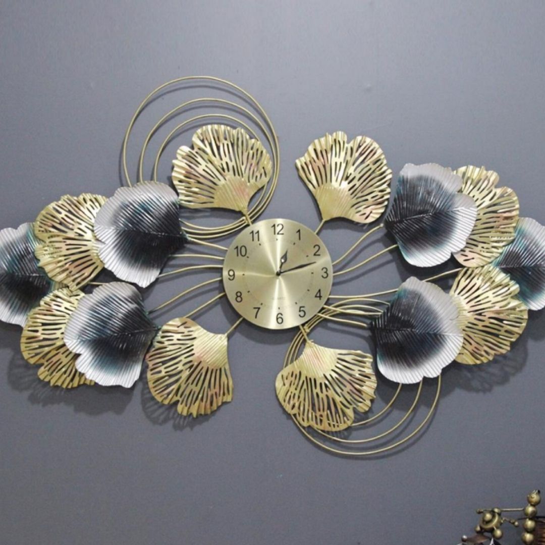 Golden Painted Petal Wall Clock for Living Room (36 x 24 Inches)-Home Decoration-Hansart-abstract metal wall art-Made of Premium-Quality Iron Metal-Perfect for your living room, bedroom, hall, office reception, guest room, and hotel reception-The product is packed by professionals for safe delivery Designed to make your home look complete-"Hansart Made In India because India itself is an art".