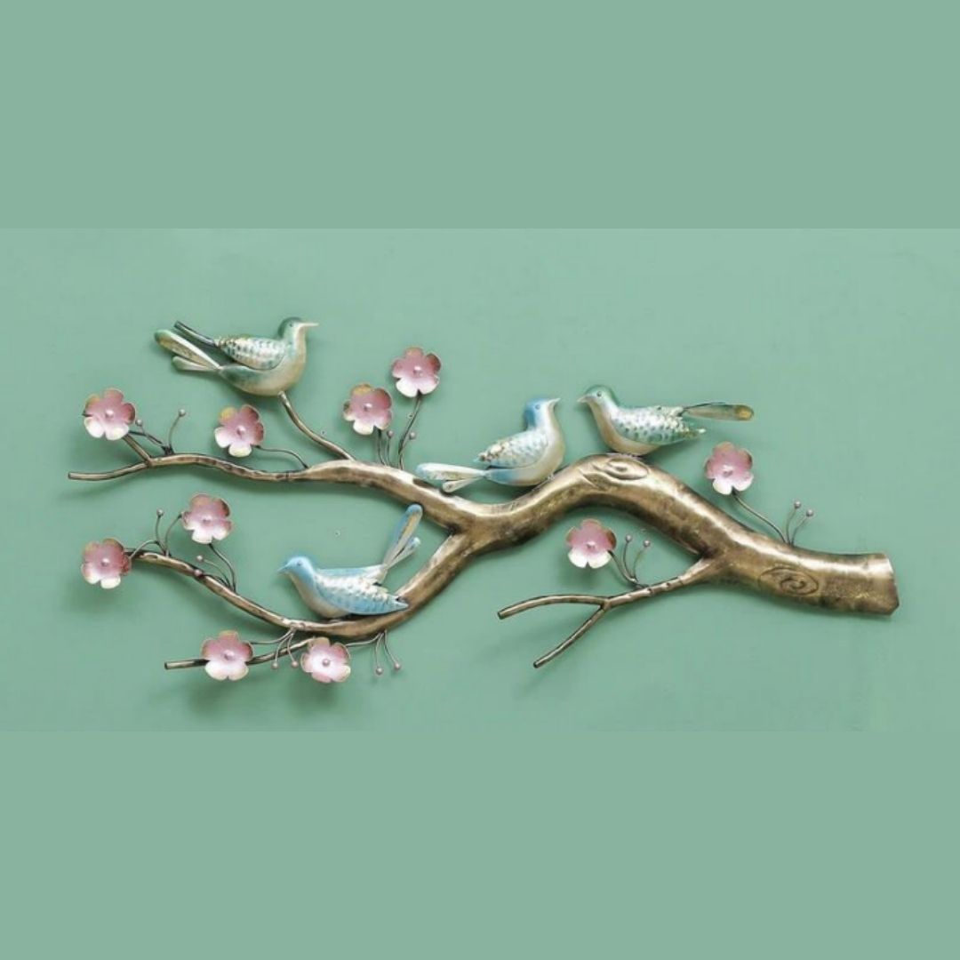 4 Bird Floral Décor For Guest Room (44 x 25 Inches)-Home Decoration-Metal Wall Tree by Hansart Made of Premium-Quality Iron Metal Perfect for your living room, bedroom, hall, office reception, guest room, and hotel reception The product is packed by professionals for safe delivery Designed to make your home look complete "Hansart Made In India because India itself is an art".