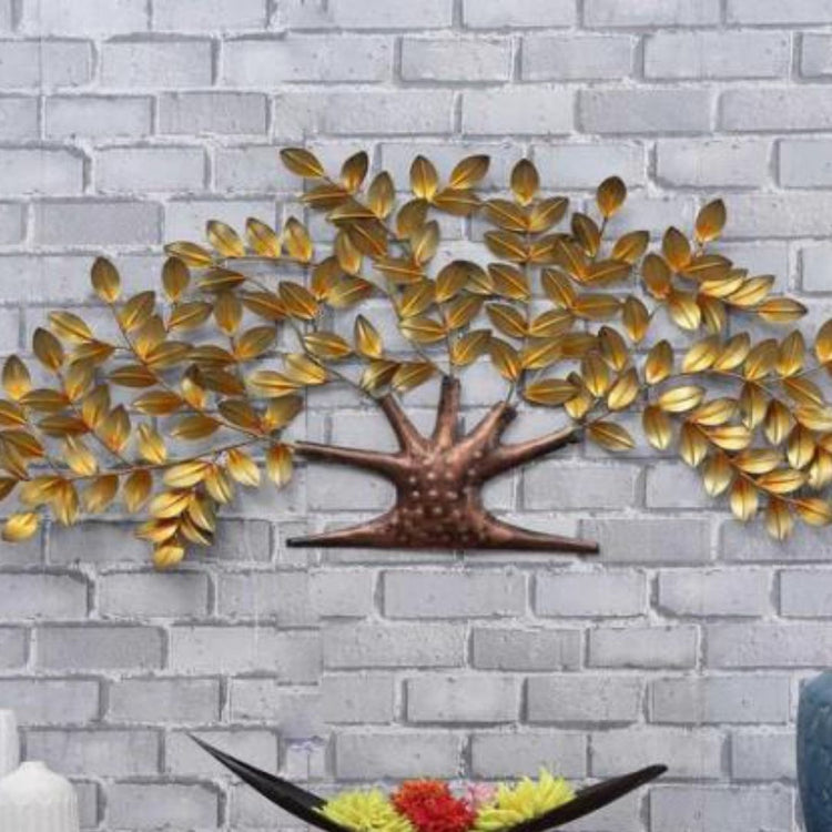 Metal Nano Tree Wall Art With Golden Leaves (54 x 25 Inches)-Home Decoration-Metal Wall Tree by Hansart Made of Premium-Quality Iron Metal Perfect for your living room, bedroom, hall, office reception, guest room, and hotel reception The product is packed by professionals for safe delivery Designed to make your home look complete "Hansart Made In India because India itself is an art".