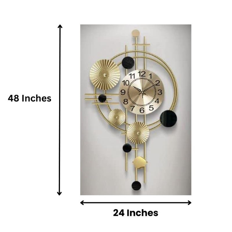 Metal Wall Clock by Hansart Total Wall Coverage Area: 24 x 48 Inches Expertly crafted by artisans in Jodhpur, India Made of Wrought Iron Metal It feature an anti-rust powder coating for a long-lasting finish Finished with a spray paint and lacquer for a smooth and polished look Perfect for your living room, bedroom, hall, office reception, guest room, and hotel reception The product is packed by professionals for safe delivery Designed to make your home look complete