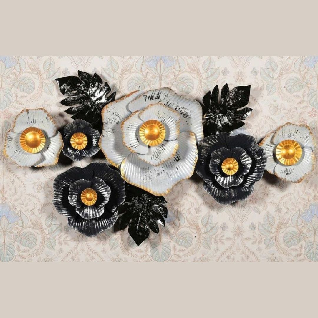 Black N White Flowery Wall Décor (39 x 21 Inches)-Home Decoration-Hansart-Metallic Nature Wall Decor by Hansart-Made of Premium-Quality Iron Metal Perfect for your living room, bedroom, hall, office reception, guest room, and hotel reception-The product is packed by professionals for safe delivery-Designed to make your home look complete-"Hansart Made In India because India itself is an art".