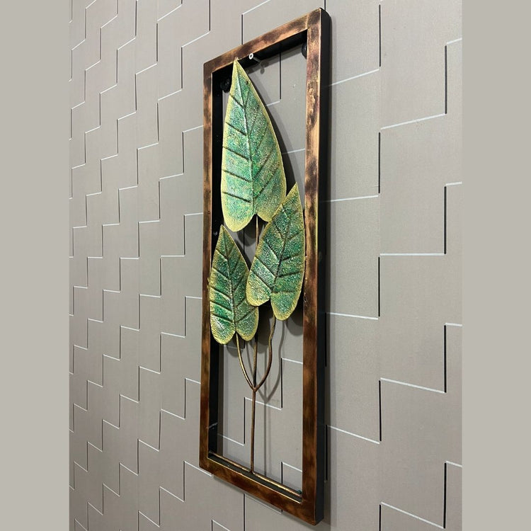 3 Leaves Framed Metal Wall Art for Bed Room (11x31 Inches)-Home Decoration-Hansart-Metallic Nature Wall Decor by Hansart-Made of Premium-Quality Iron Metal Perfect for your living room, bedroom, hall, office reception, guest room, and hotel reception-The product is packed by professionals for safe delivery-Designed to make your home look complete-"Hansart Made In India because India itself is an art".