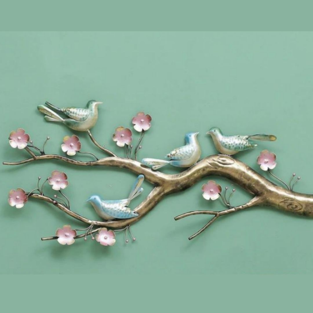 4 Bird Floral Décor For Guest Room (44 x 25 Inches)-Home Decoration-Metal Wall Tree by Hansart Made of Premium-Quality Iron Metal Perfect for your living room, bedroom, hall, office reception, guest room, and hotel reception The product is packed by professionals for safe delivery Designed to make your home look complete "Hansart Made In India because India itself is an art".