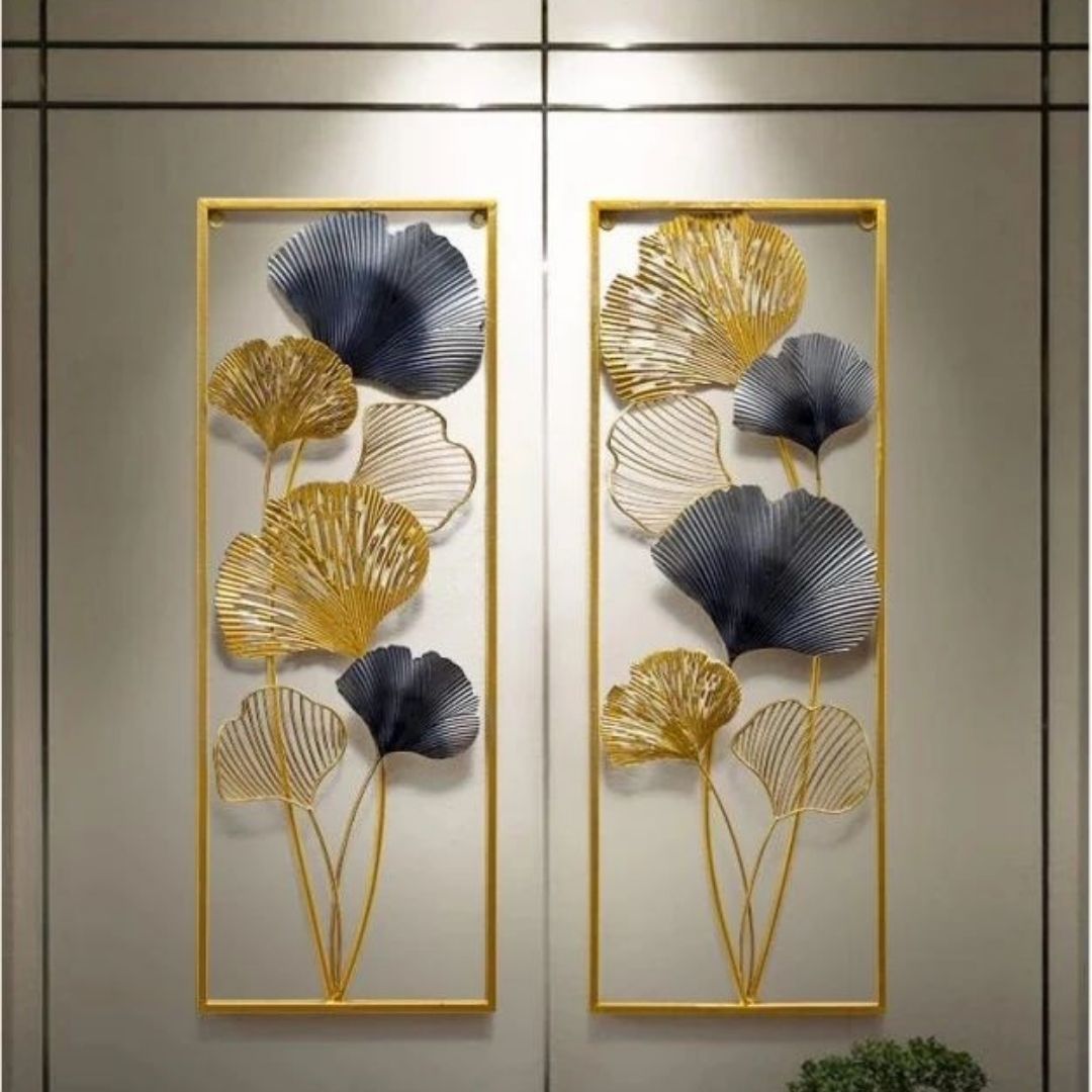Vertical Golden Spilt Panel Frame Metal Wall Art (12 x 31 Inches)-abstract wall art-Hansart-abstract metal wall art-Made of Premium-Quality Iron Metal-Perfect for your living room, bedroom, hall, office reception, guest room, and hotel reception-The product is packed by professionals for safe delivery Designed to make your home look complete-"Hansart Made In India because India itself is an art".