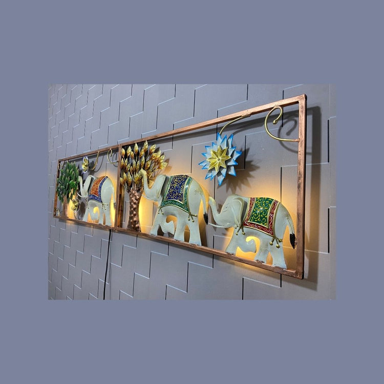 Marching Elephants Framed Metal Wall Art for Drawing Room (56x14 Inches)-Home Decoration-Hansart-Wildlife Metal Wall Decor by Hansart-Made of Premium-Quality Iron Metal-Perfect for your living room, bedroom, hall, office reception, guest room, and hotel reception-The product is packed by professionals for safe delivery-Designed to make your home look complete-"Hansart Made In India because India itself is an art".