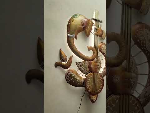 Ganeshji Playing Sitar Metal Wall Art for Living Room (36x53 Inches)-Naren Impex-Hans Art-Metallic Traditional Wall Decor by Hansart-Made of Premium-Quality Iron Metal Perfect for your living room, bedroom, hall, office reception, guest room, and hotel reception-The product is packed by professionals for safe delivery-Designed to make your home look complete-"Hansart Made In India because India itself is an art".